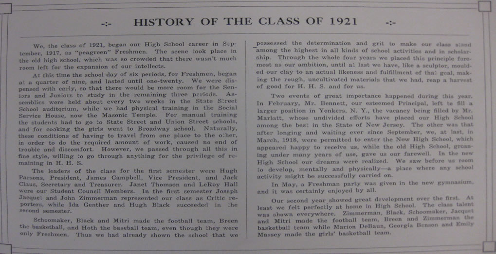 History of the Class of 1921 part 1